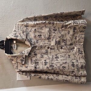Chico's Design Asian Art Khaki Denim Jean Jacket